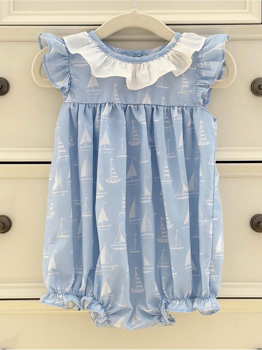 EUC Cecil & Lou Light Blue Sailboat Bubble Romper Size 9 Months